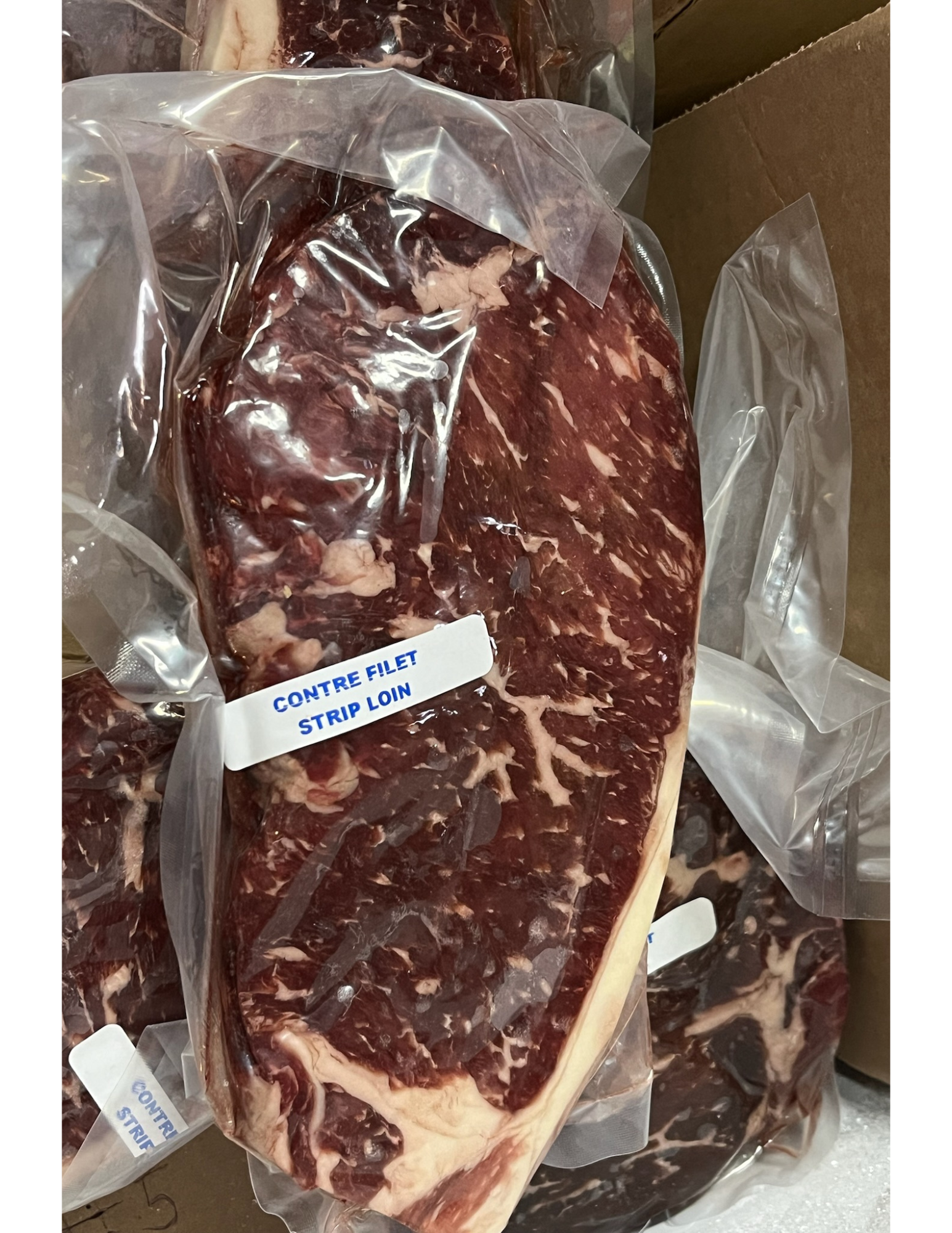 Packaged beef strip loin